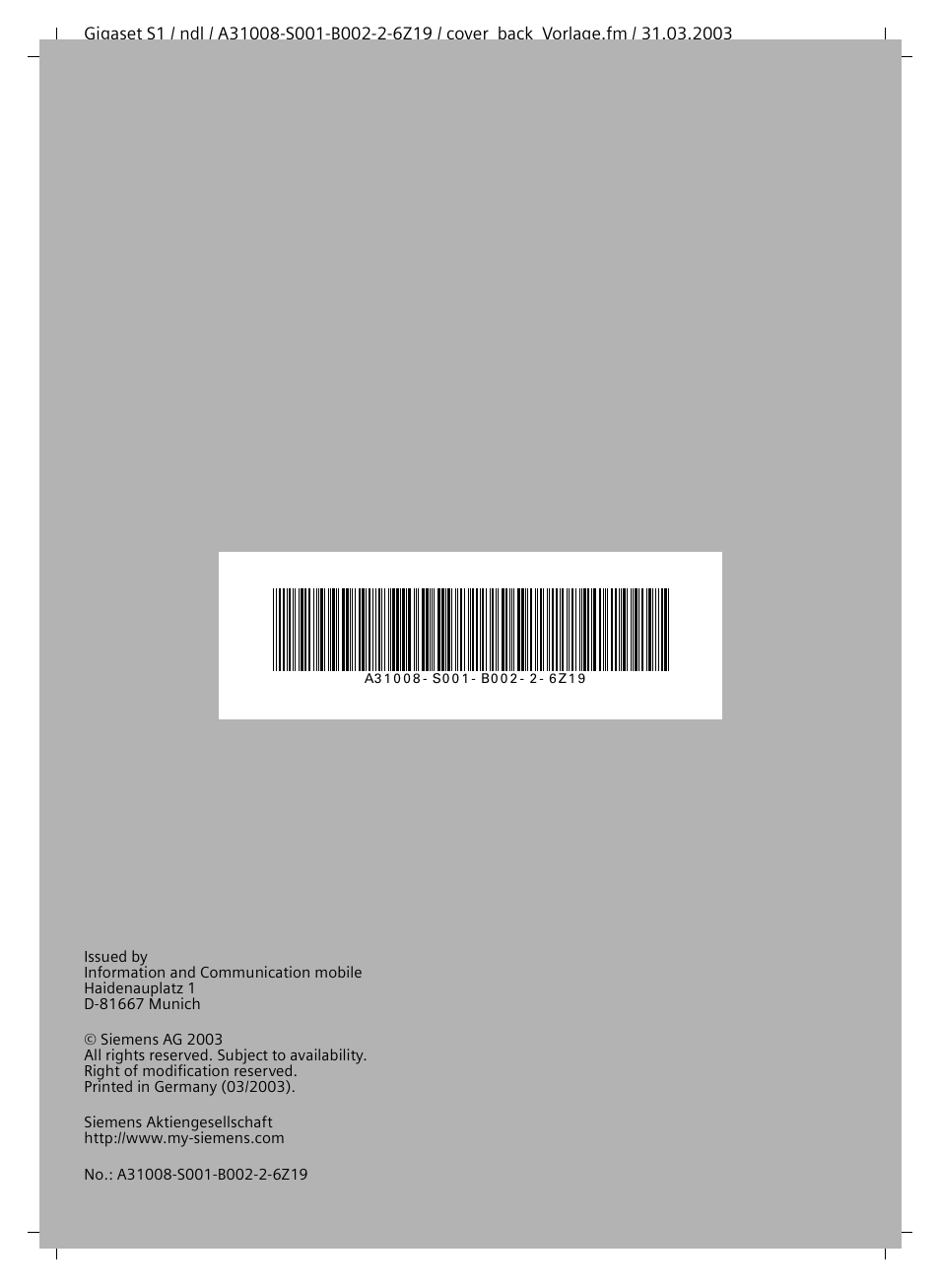 Siemens Gigaset S1 User Manual | Page 32 / 32