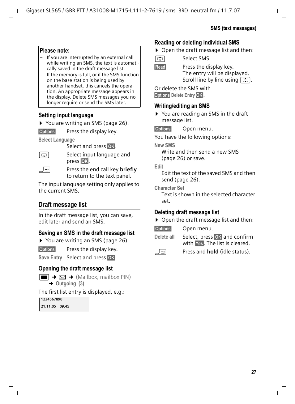 Draft message list | Siemens Gigaset SL565 User Manual | Page 28 / 72