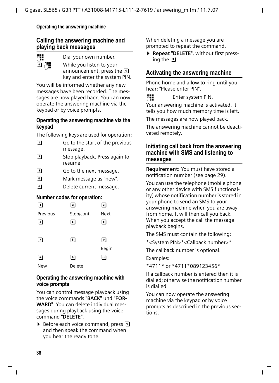 Activating the answering machine | Siemens Gigaset SL565 User Manual | Page 39 / 72