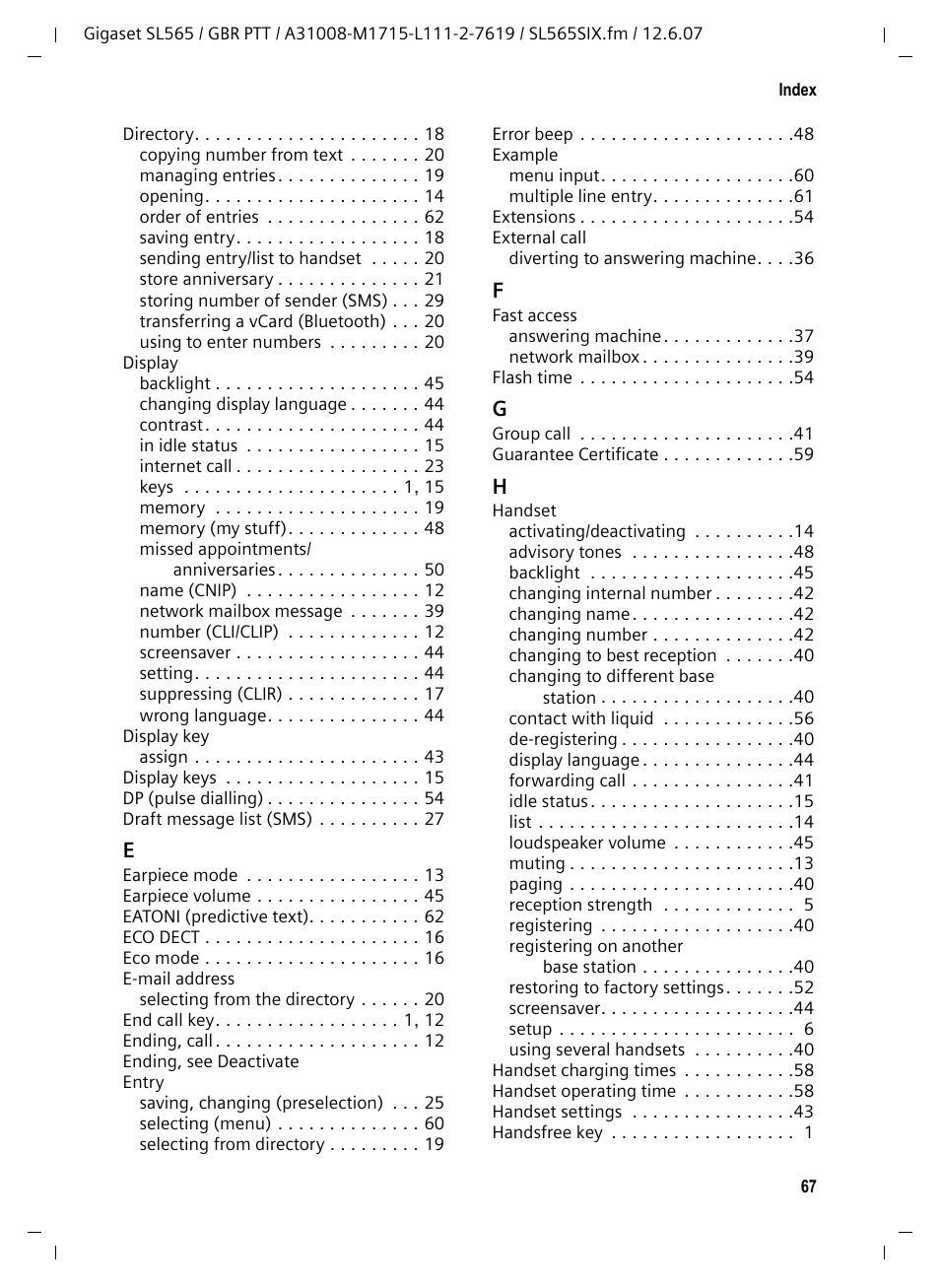 Siemens Gigaset SL565 User Manual | Page 68 / 72