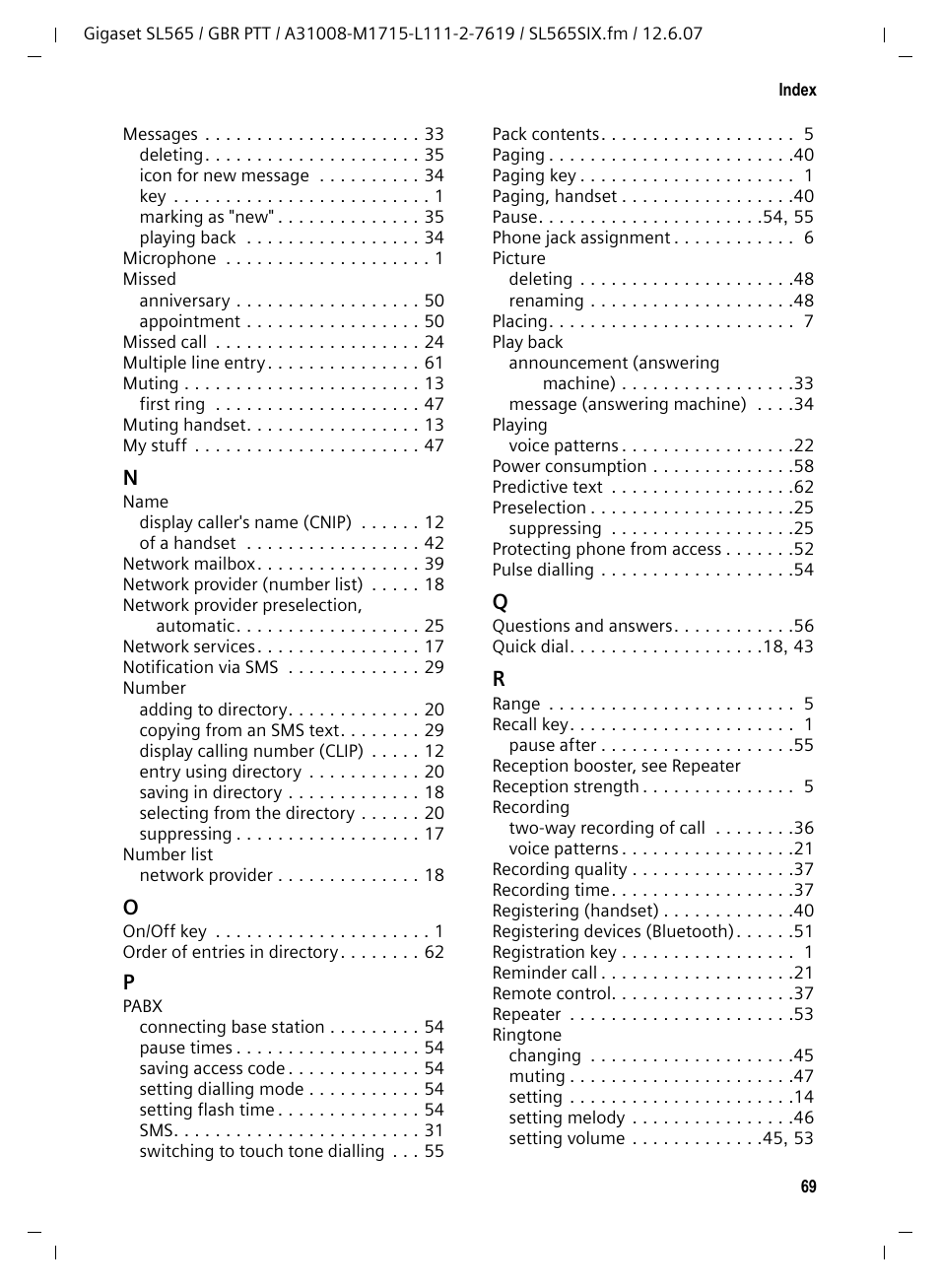 Siemens Gigaset SL565 User Manual | Page 70 / 72