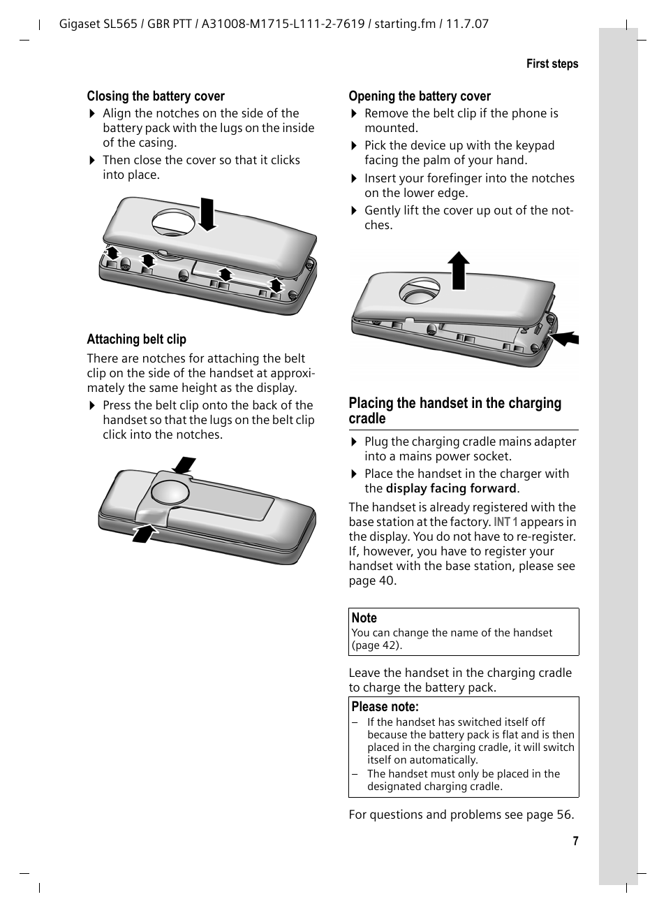 Placing the handset in the charging cradle | Siemens Gigaset SL565 User Manual | Page 8 / 72