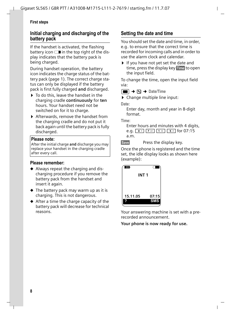 Setting the date and time | Siemens Gigaset SL565 User Manual | Page 9 / 72