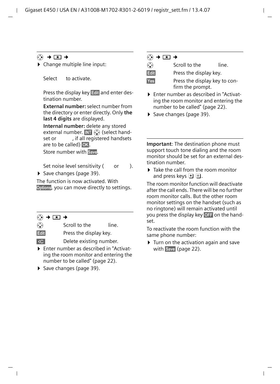 Deactivating the room monitor remotely | Siemens Gigaset E450 User Manual | Page 23 / 46