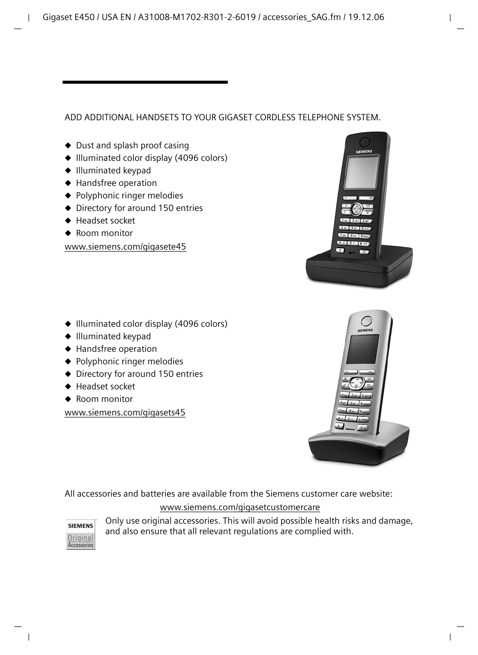 Accessories | Siemens Gigaset E450 User Manual | Page 42 / 46