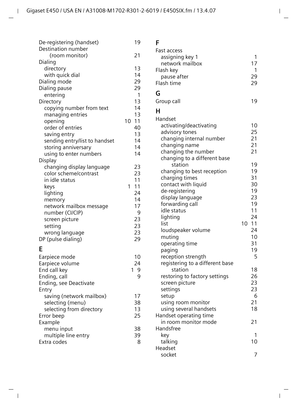 Siemens Gigaset E450 User Manual | Page 44 / 46