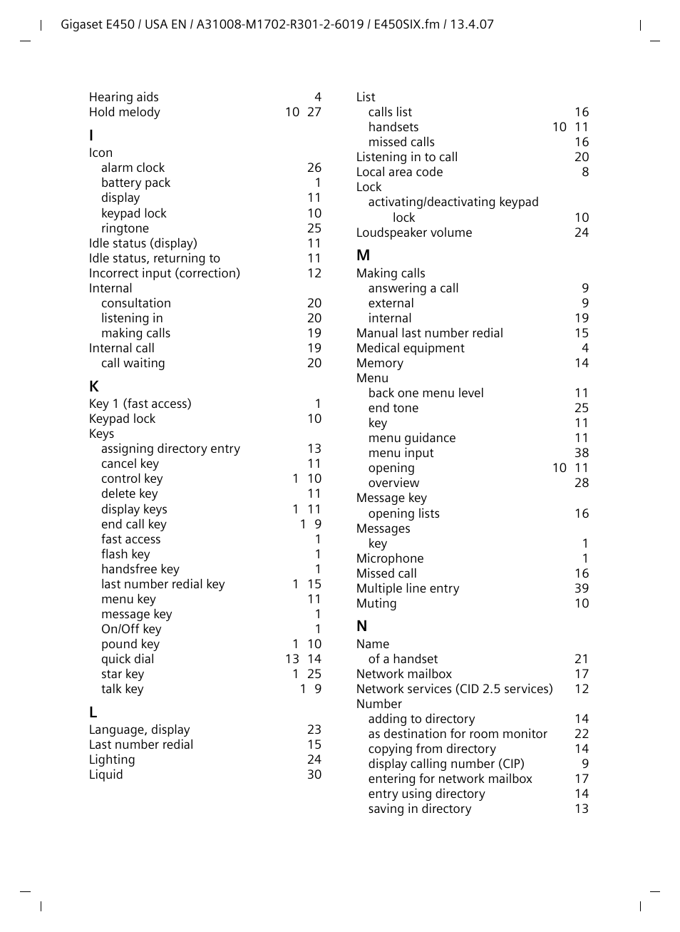 Siemens Gigaset E450 User Manual | Page 45 / 46