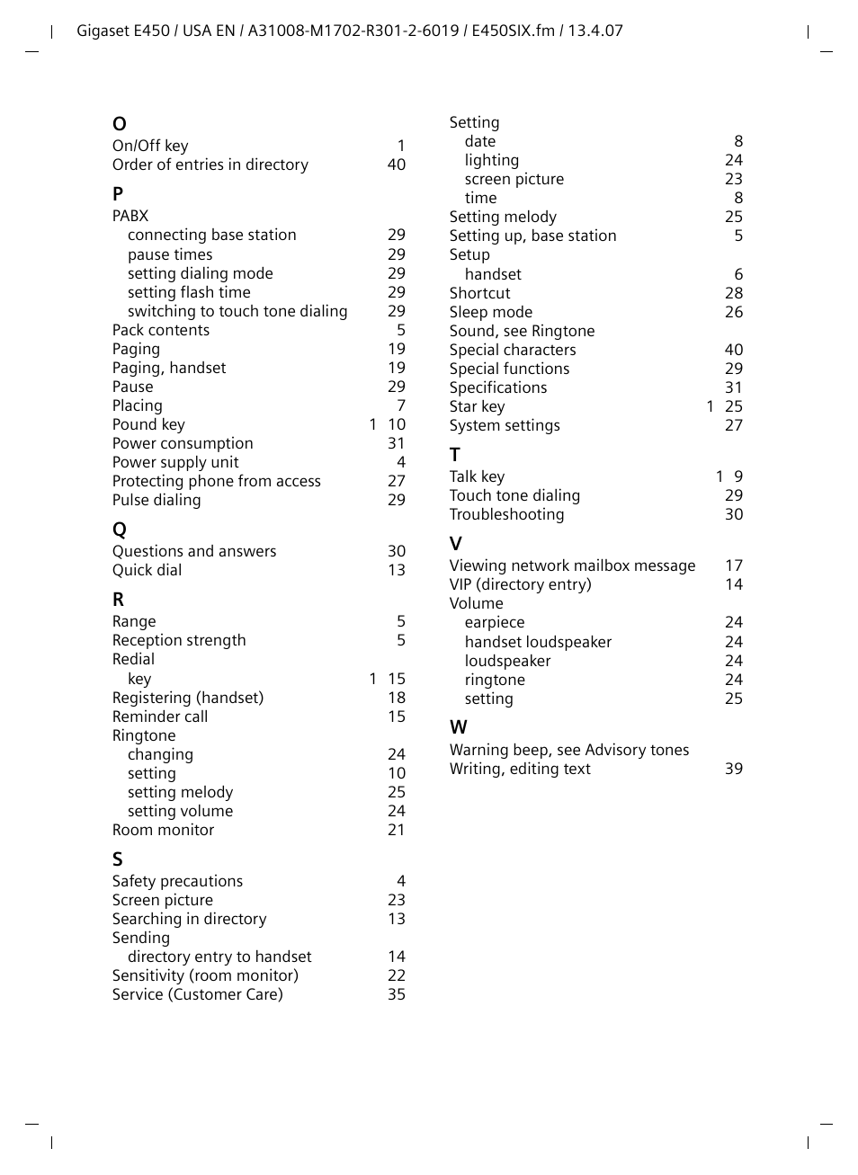 Siemens Gigaset E450 User Manual | Page 46 / 46