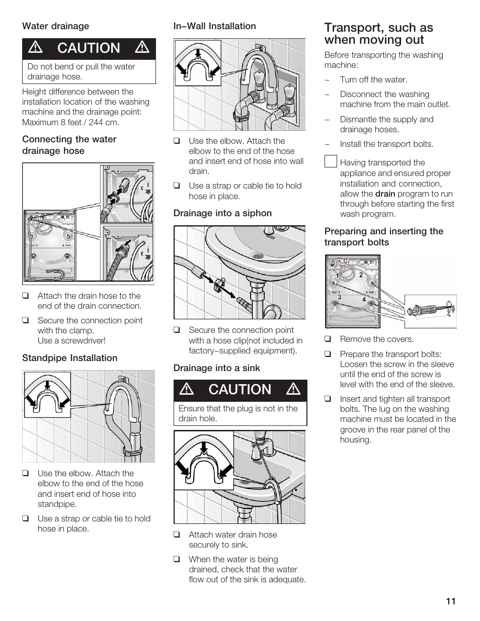 Caution, Transport, such as when moving out | Siemens WFXD5200UC User Manual | Page 12 / 89