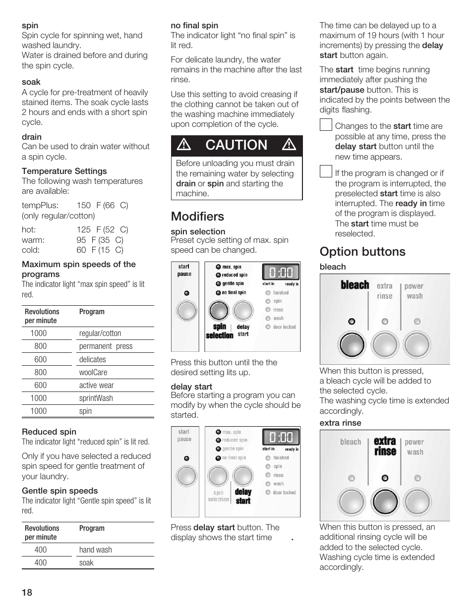 Caution, Modifiers, Option buttons | Siemens WFXD5200UC User Manual | Page 19 / 89