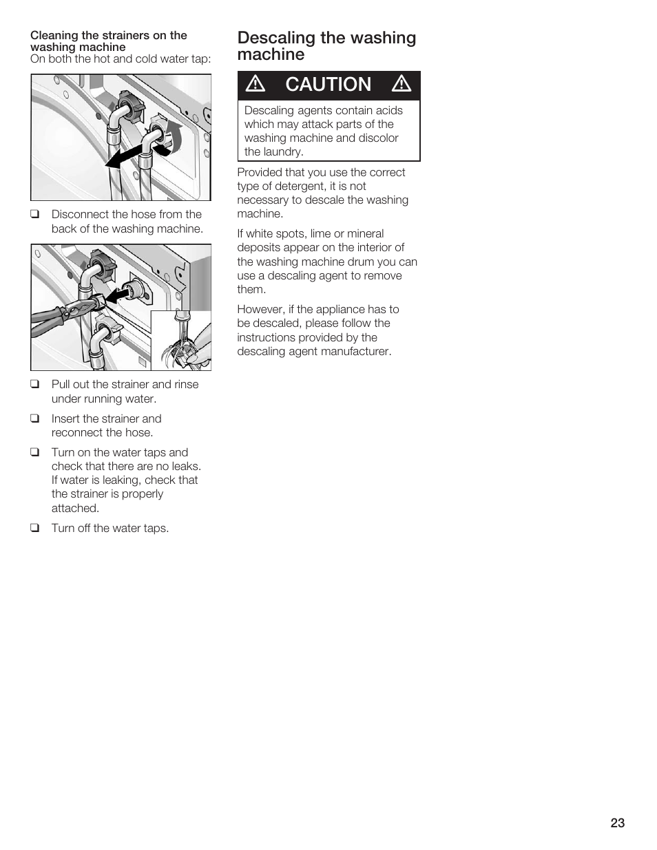 Caution, Descaling the washing machine | Siemens WFXD5200UC User Manual | Page 24 / 89