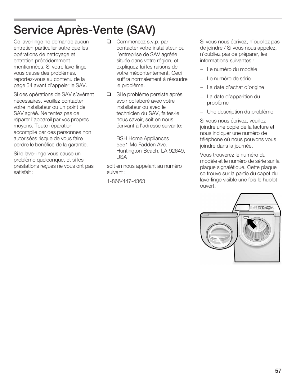 Service aprèsćvente (sav) | Siemens WFXD5200UC User Manual | Page 58 / 89