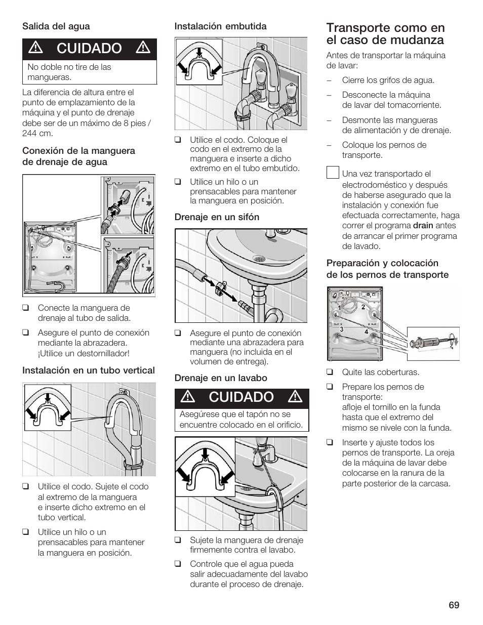 Cuidado, Transporte como en elăcaso de mudanza | Siemens WFXD5200UC User Manual | Page 70 / 89