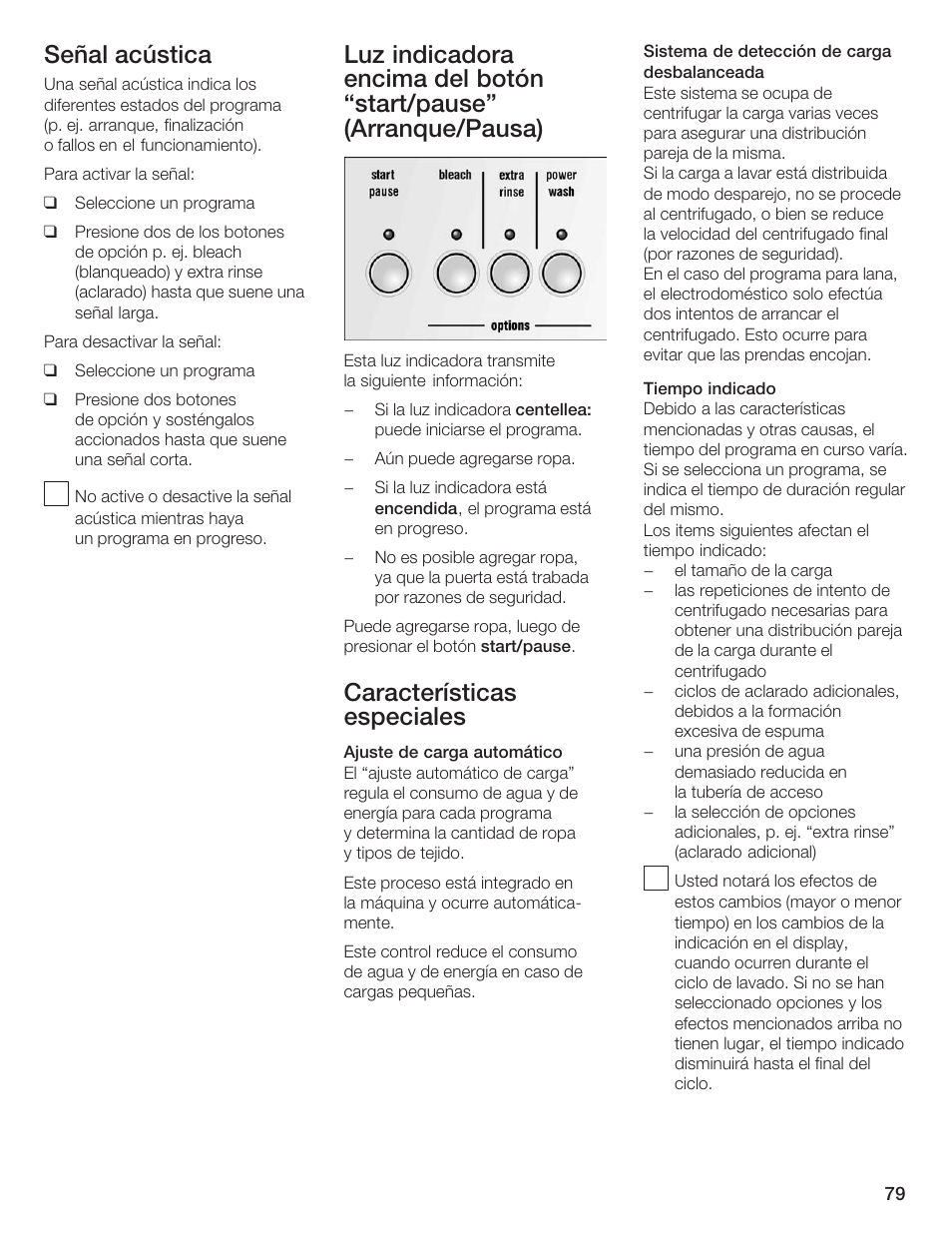 Señal acústica, Características especiales | Siemens WFXD5200UC User Manual | Page 80 / 89