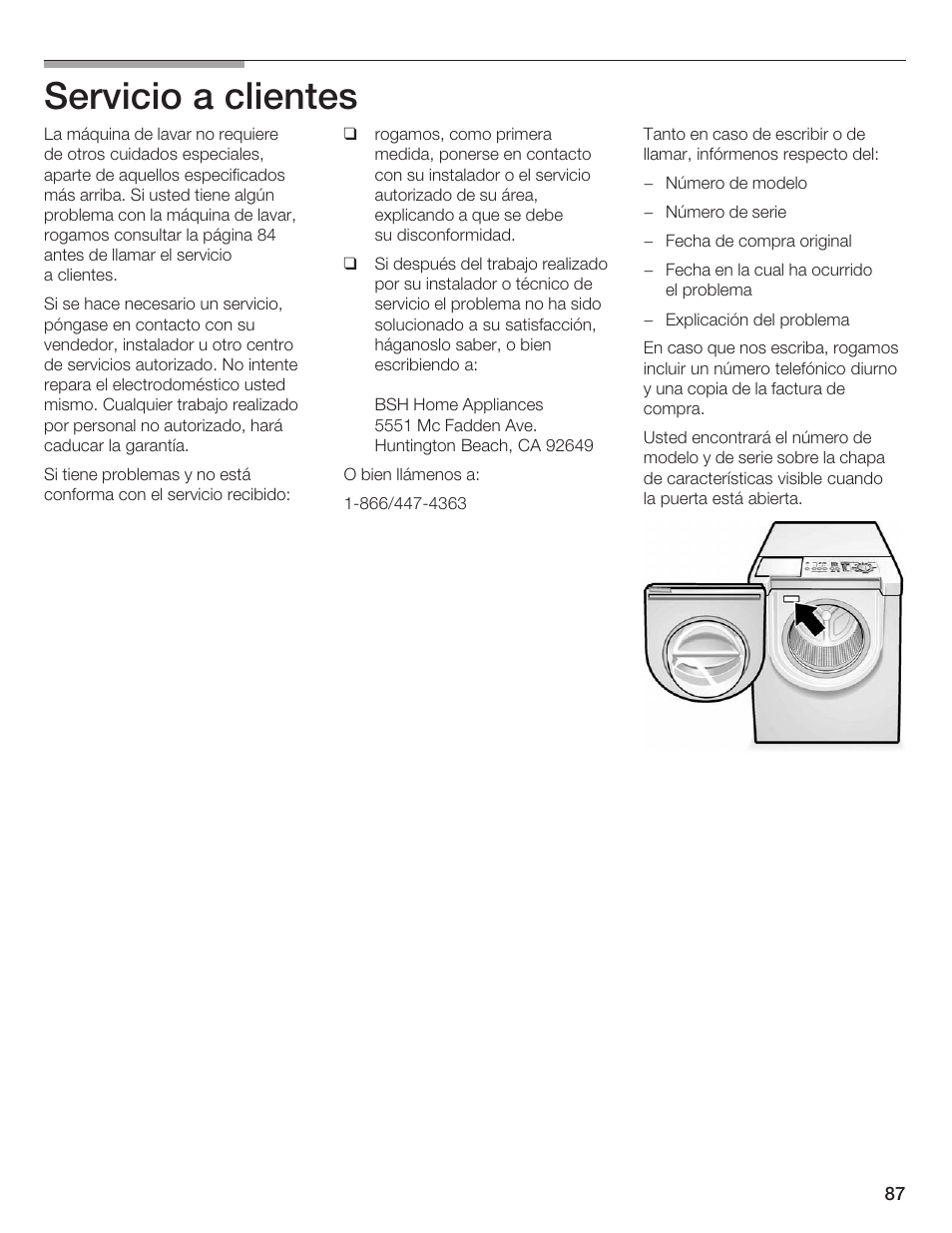 Servicio a clientes | Siemens WFXD5200UC User Manual | Page 88 / 89