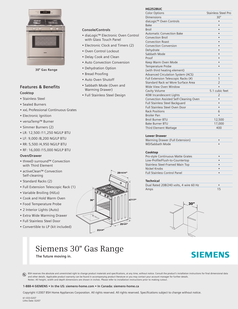 Siemens HG2528UC User Manual | 1 page