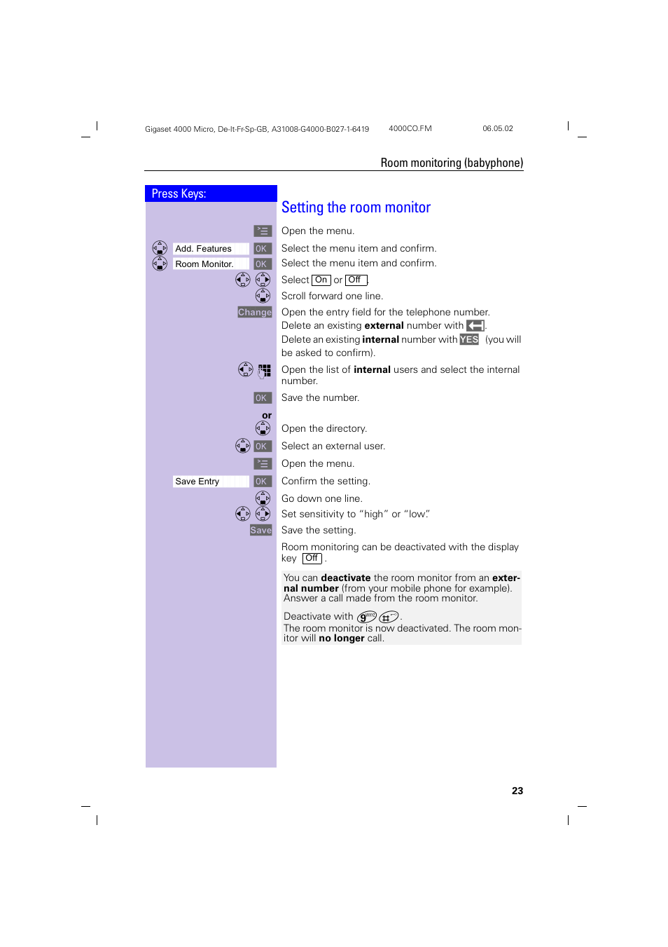 Setting the room monitor | Siemens 4000i User Manual | Page 23 / 32