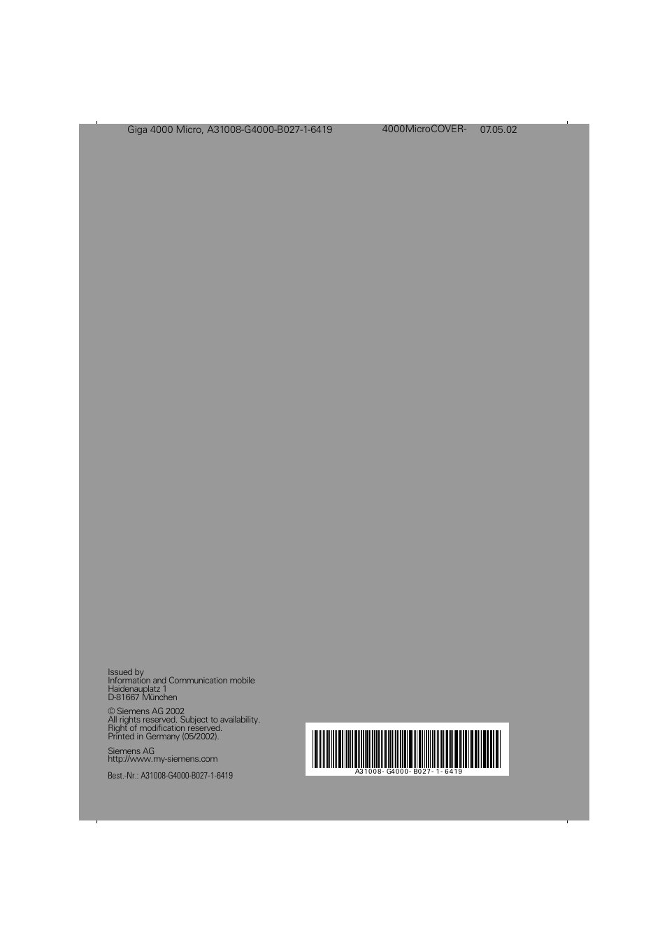 Siemens 4000i User Manual | Page 32 / 32