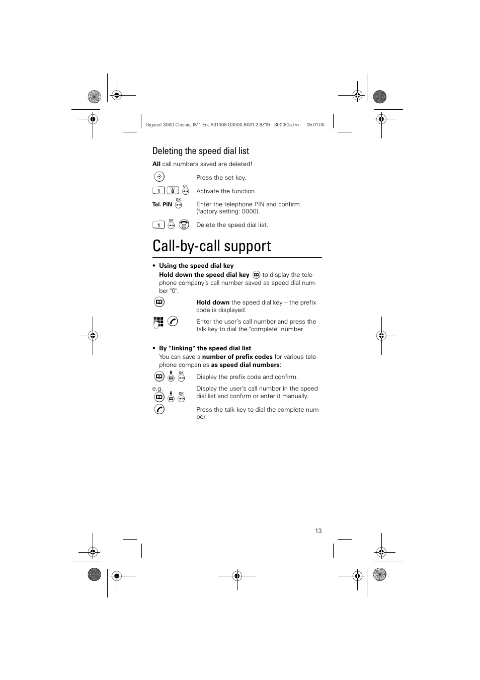 Call-by-call support, Deleting the speed dial list | Siemens Gigaset 3000 Classic User Manual | Page 13 / 20