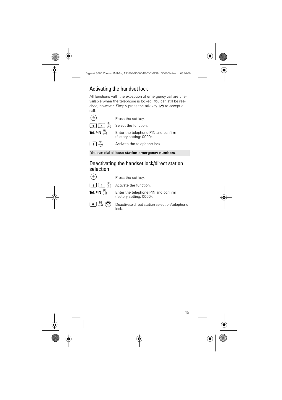 Activating the handset lock | Siemens Gigaset 3000 Classic User Manual | Page 15 / 20