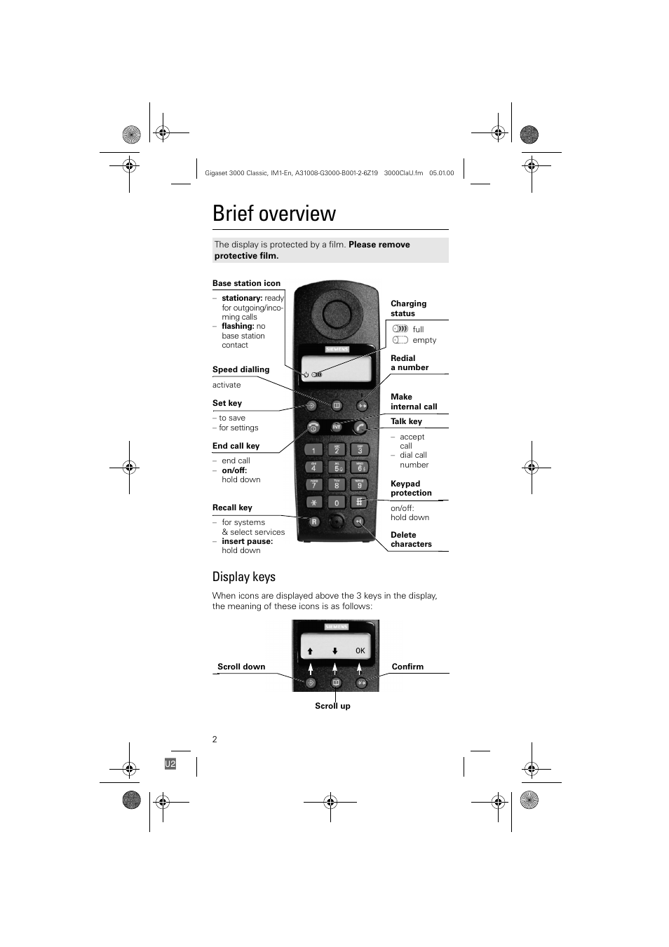 Brief overview, Display keys | Siemens Gigaset 3000 Classic User Manual | Page 2 / 20