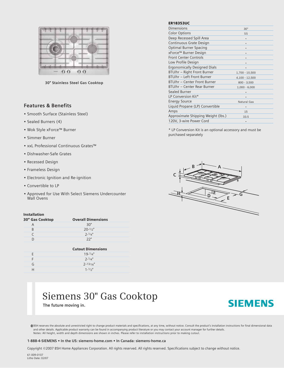 Siemens ER18353UC User Manual | 1 page