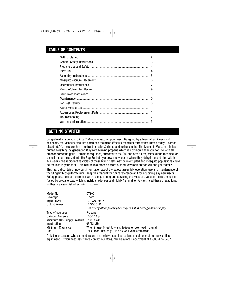 Stinger CT100 User Manual | Page 2 / 13