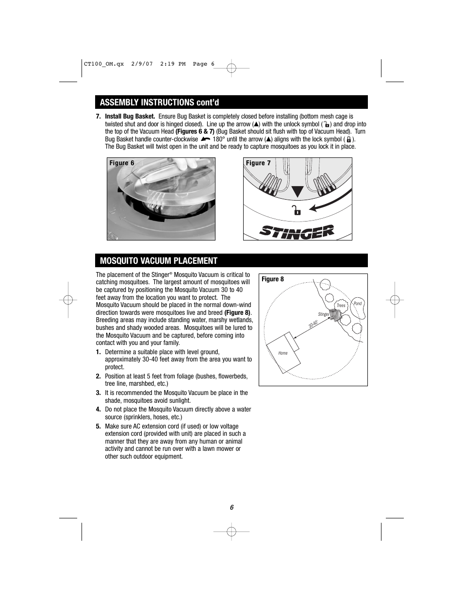 Mosquito vacuum placement, Assembly instructions cont’d | Stinger CT100 User Manual | Page 6 / 13