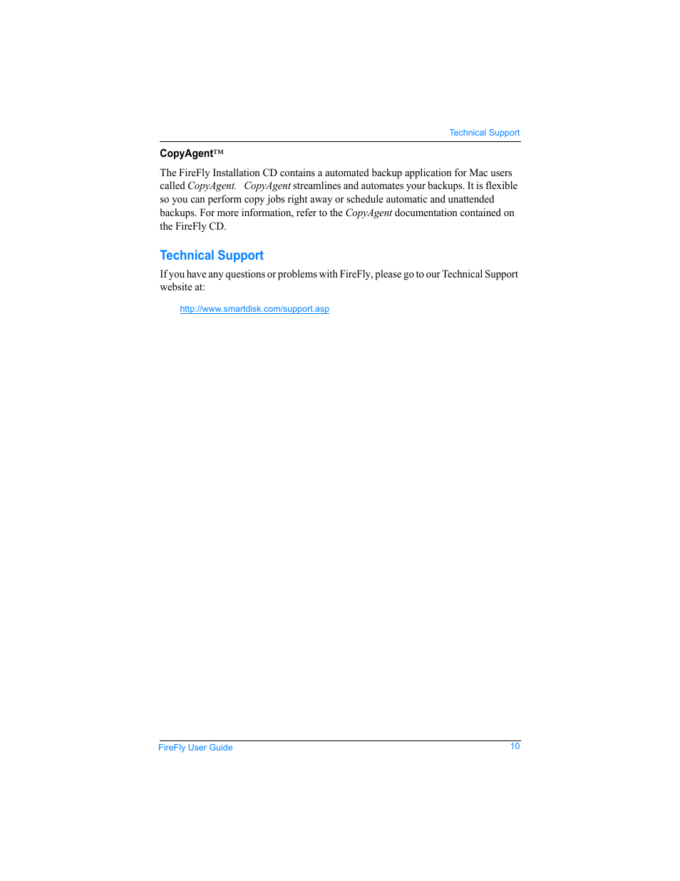 Copyagent, Technical support | SmartDisk Rover none User Manual | Page 10 / 25