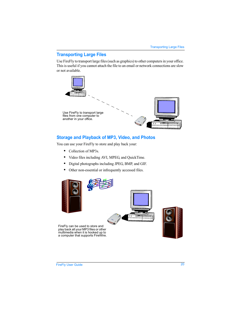 Transporting large files, Storage and playback of mp3, video, and photos | SmartDisk Rover none User Manual | Page 20 / 25