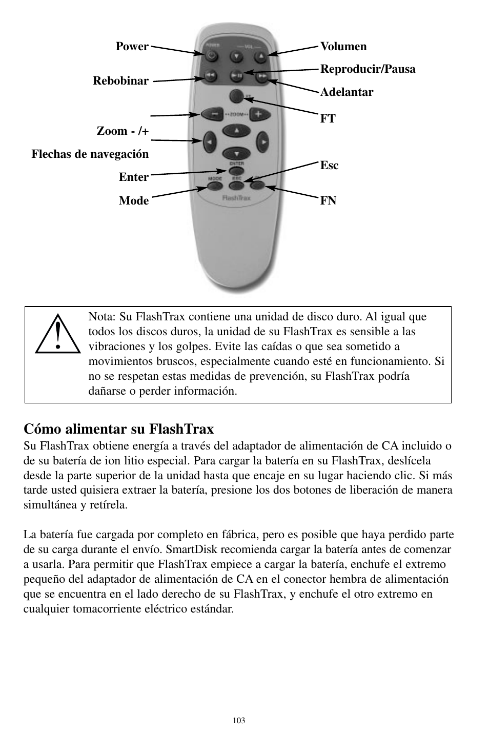 Cómo alimentar su flashtrax | SmartDisk MP3 User Manual | Page 106 / 156