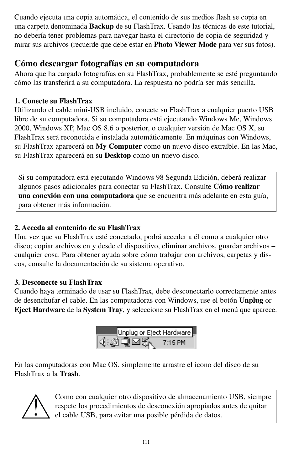 Cómo descargar fotografías en su computadora | SmartDisk MP3 User Manual | Page 114 / 156