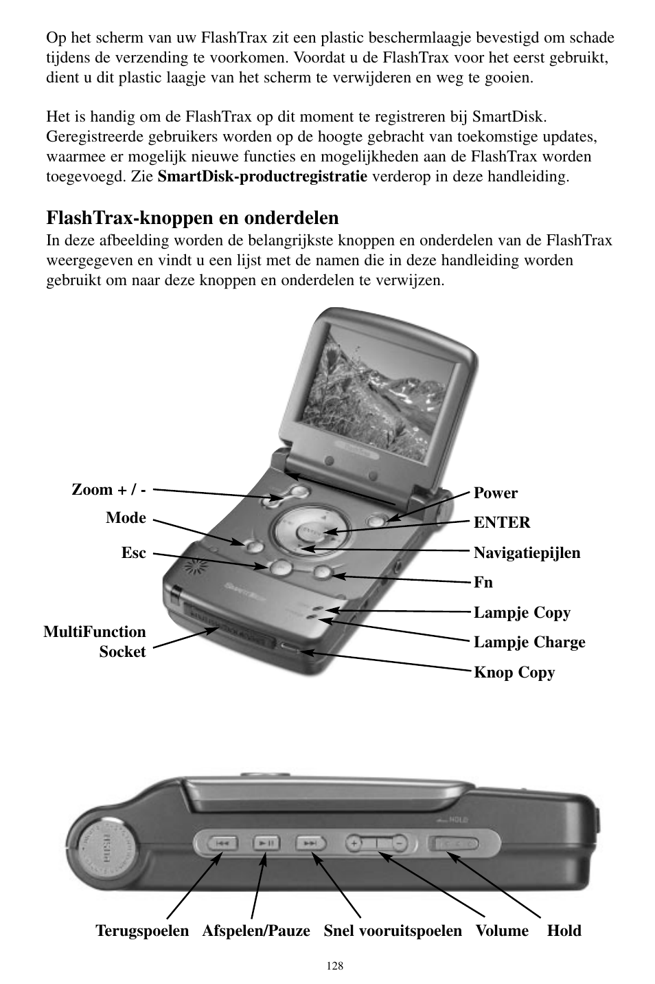 Flashtrax-knoppen en onderdelen | SmartDisk MP3 User Manual | Page 131 / 156