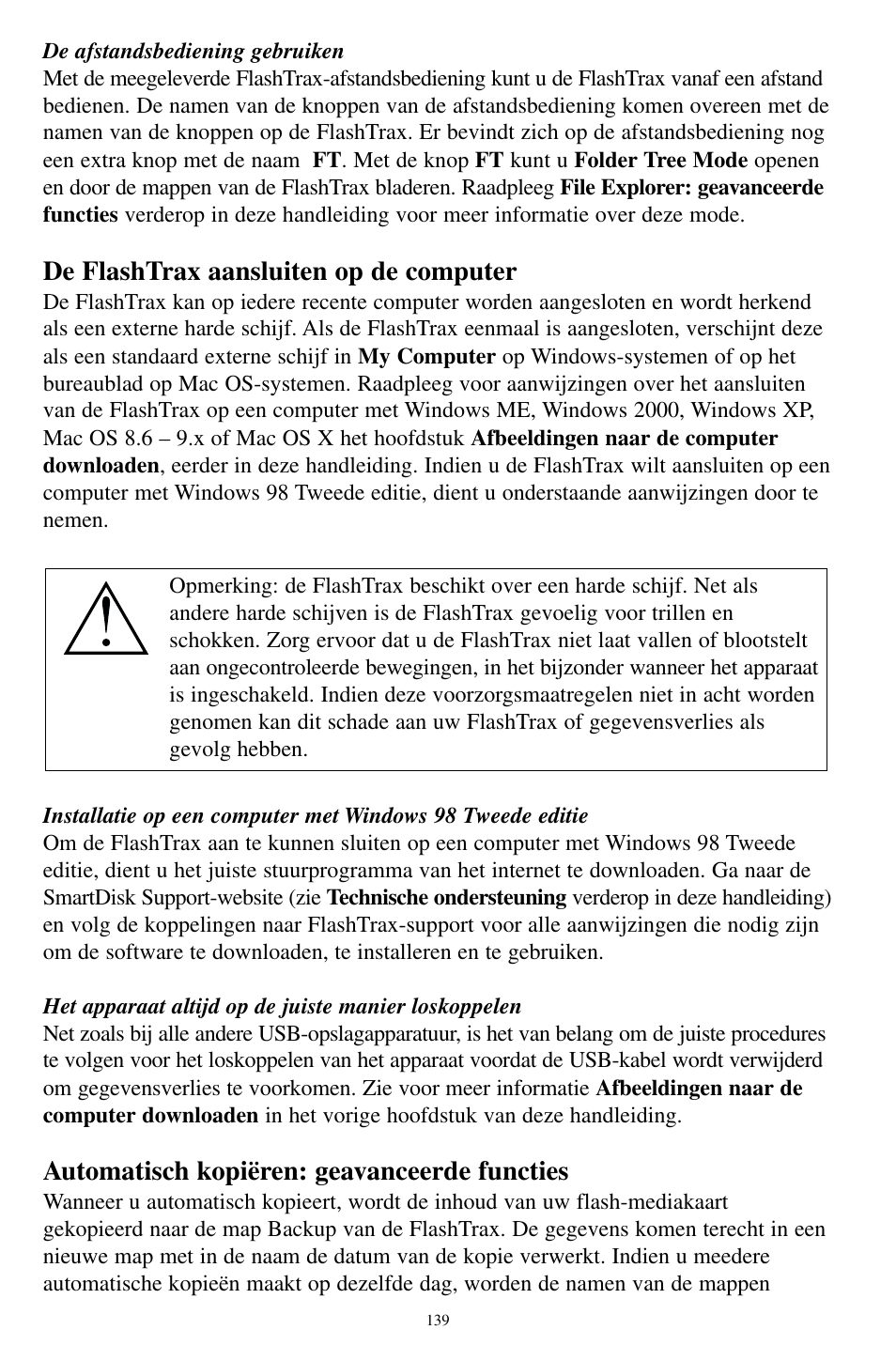 De flashtrax aansluiten op de computer, Automatisch kopiëren: geavanceerde functies | SmartDisk MP3 User Manual | Page 142 / 156