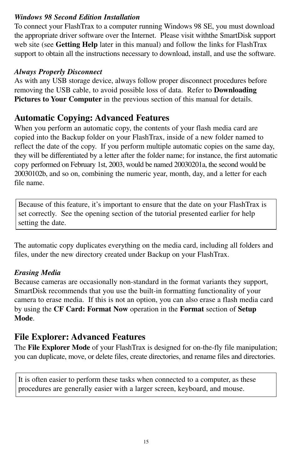 Automatic copying: advanced features, File explorer: advanced features | SmartDisk MP3 User Manual | Page 18 / 156