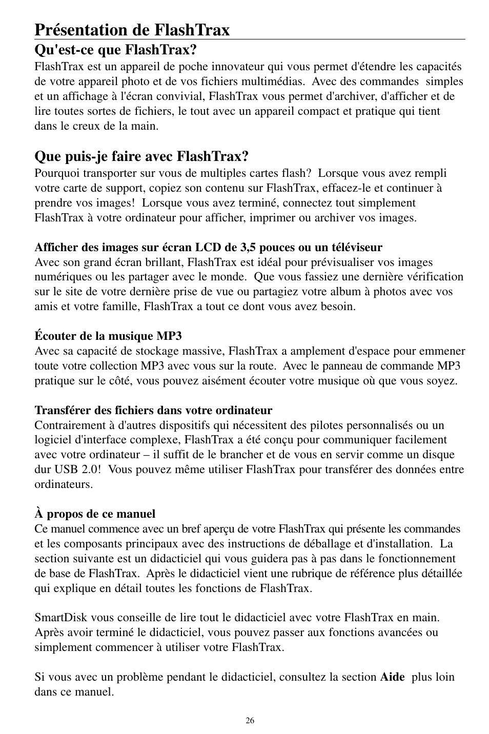 Présentation de flashtrax | SmartDisk MP3 User Manual | Page 29 / 156
