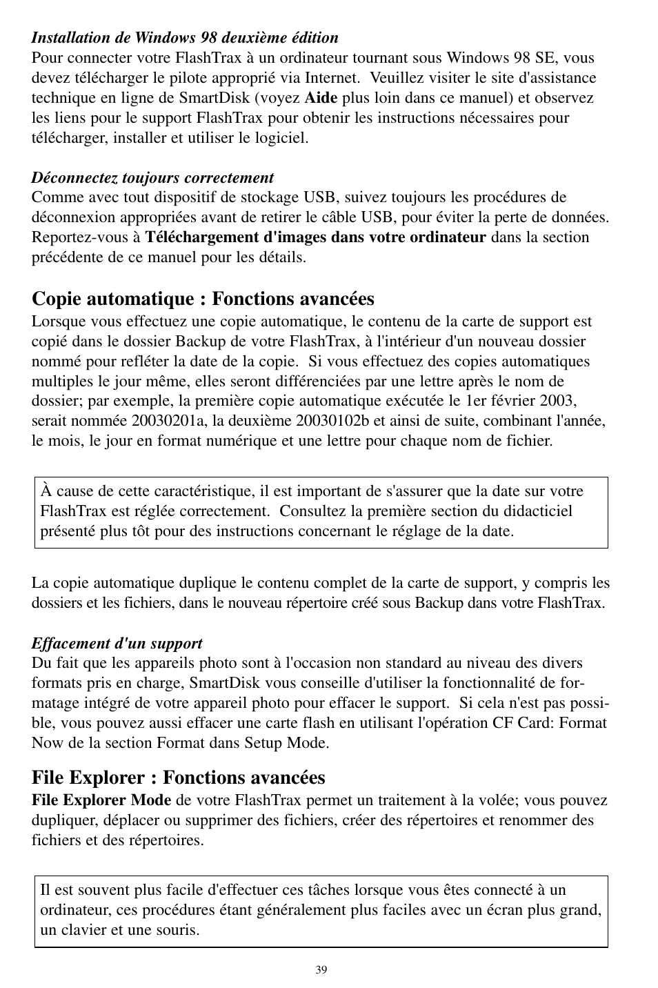 Copie automatique : fonctions avancées, File explorer : fonctions avancées | SmartDisk MP3 User Manual | Page 42 / 156