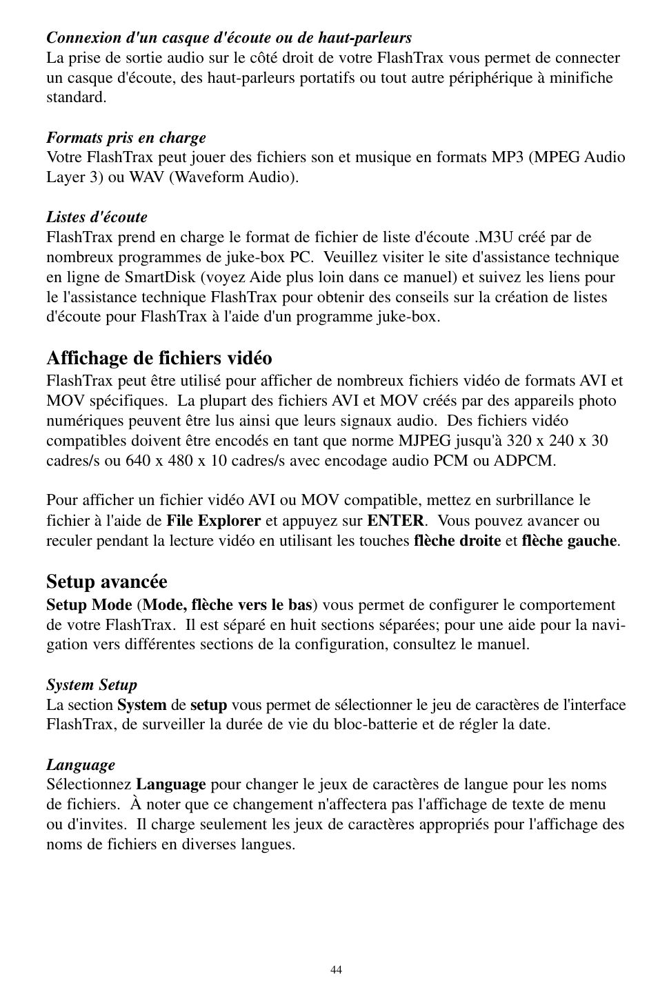 Affichage de fichiers vidéo, Setup avancée | SmartDisk MP3 User Manual | Page 47 / 156