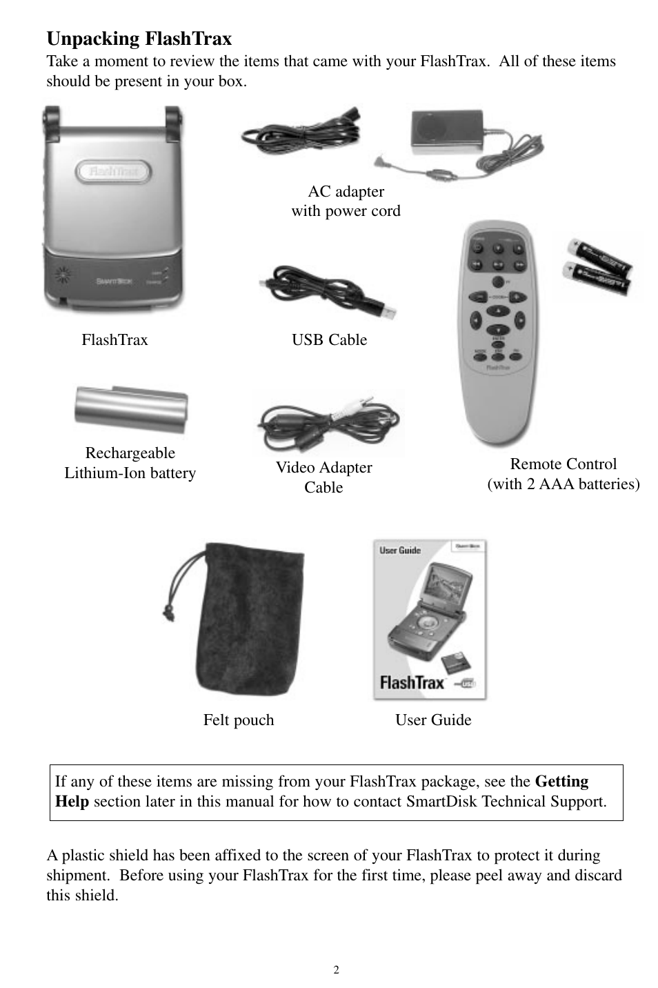 Unpacking flashtrax | SmartDisk MP3 User Manual | Page 5 / 156