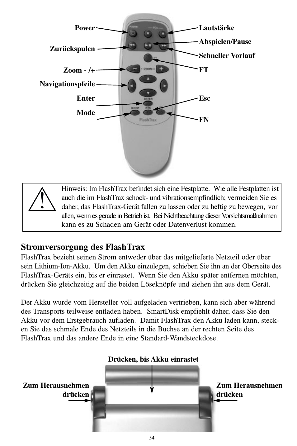 Stromversorgung des flashtrax | SmartDisk MP3 User Manual | Page 57 / 156