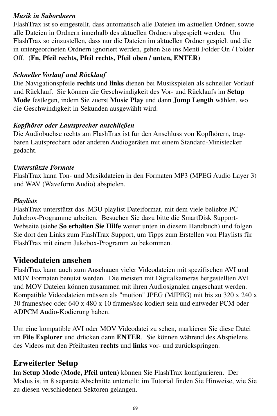 Videodateien ansehen, Erweiterter setup | SmartDisk MP3 User Manual | Page 72 / 156