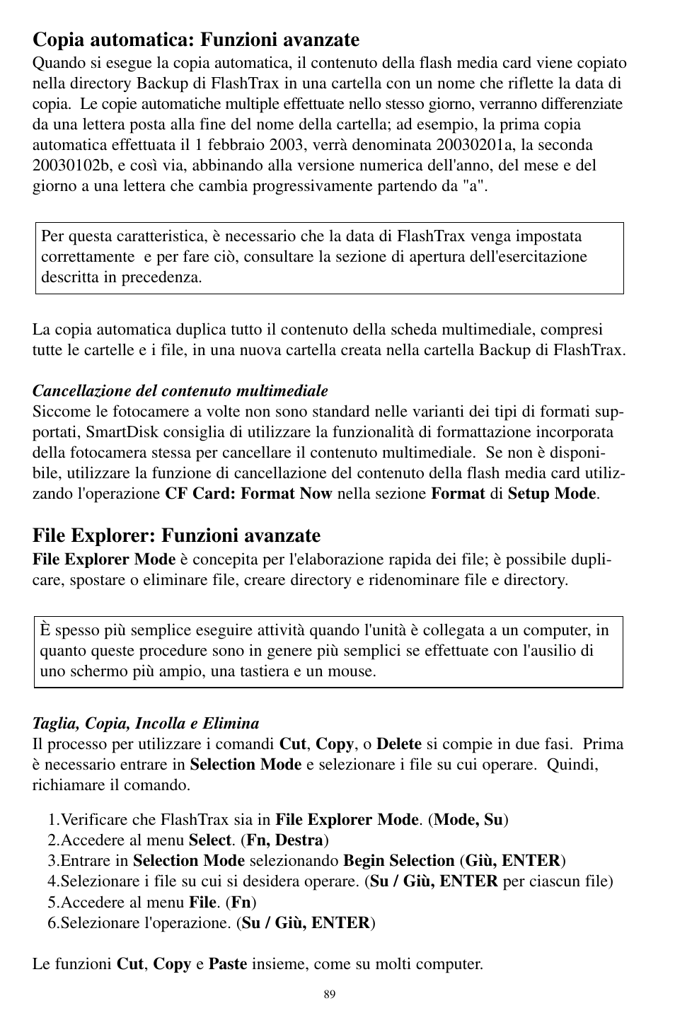 Copia automatica: funzioni avanzate, File explorer: funzioni avanzate | SmartDisk MP3 User Manual | Page 92 / 156