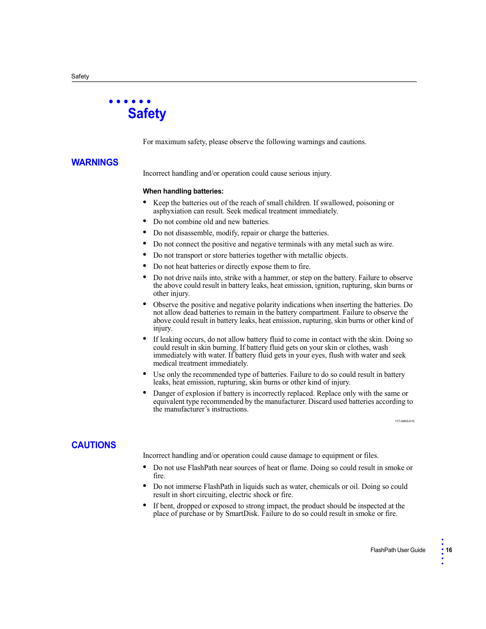 Safety, Warnings, Cautions | Warnings cautions | SmartDisk FlashPath Secure Digital Memory Card User Manual | Page 16 / 17