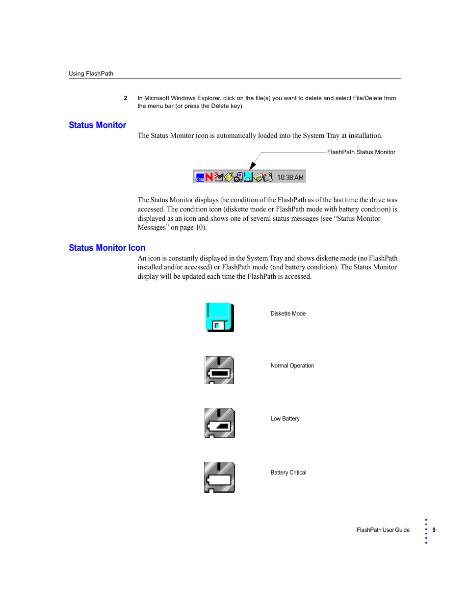 Status monitor, Status monitor icon, Status monitor status monitor icon | SmartDisk FlashPath Secure Digital Memory Card User Manual | Page 9 / 17