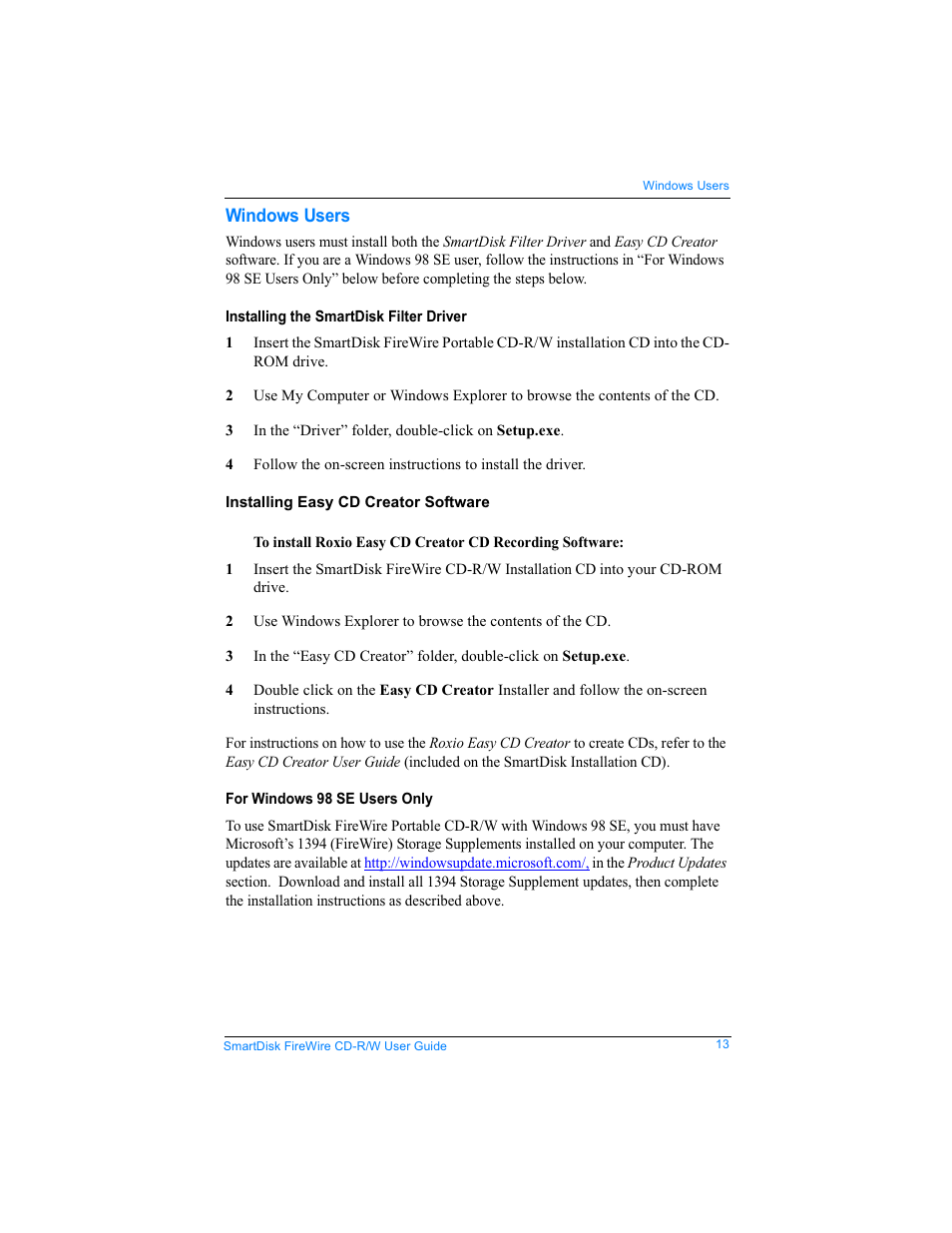 SmartDisk Firewire CD-R/W User Manual | Page 13 / 29