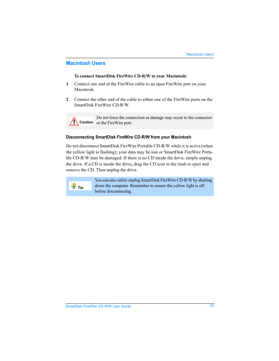 Macintosh users | SmartDisk Firewire CD-R/W User Manual | Page 15 / 29