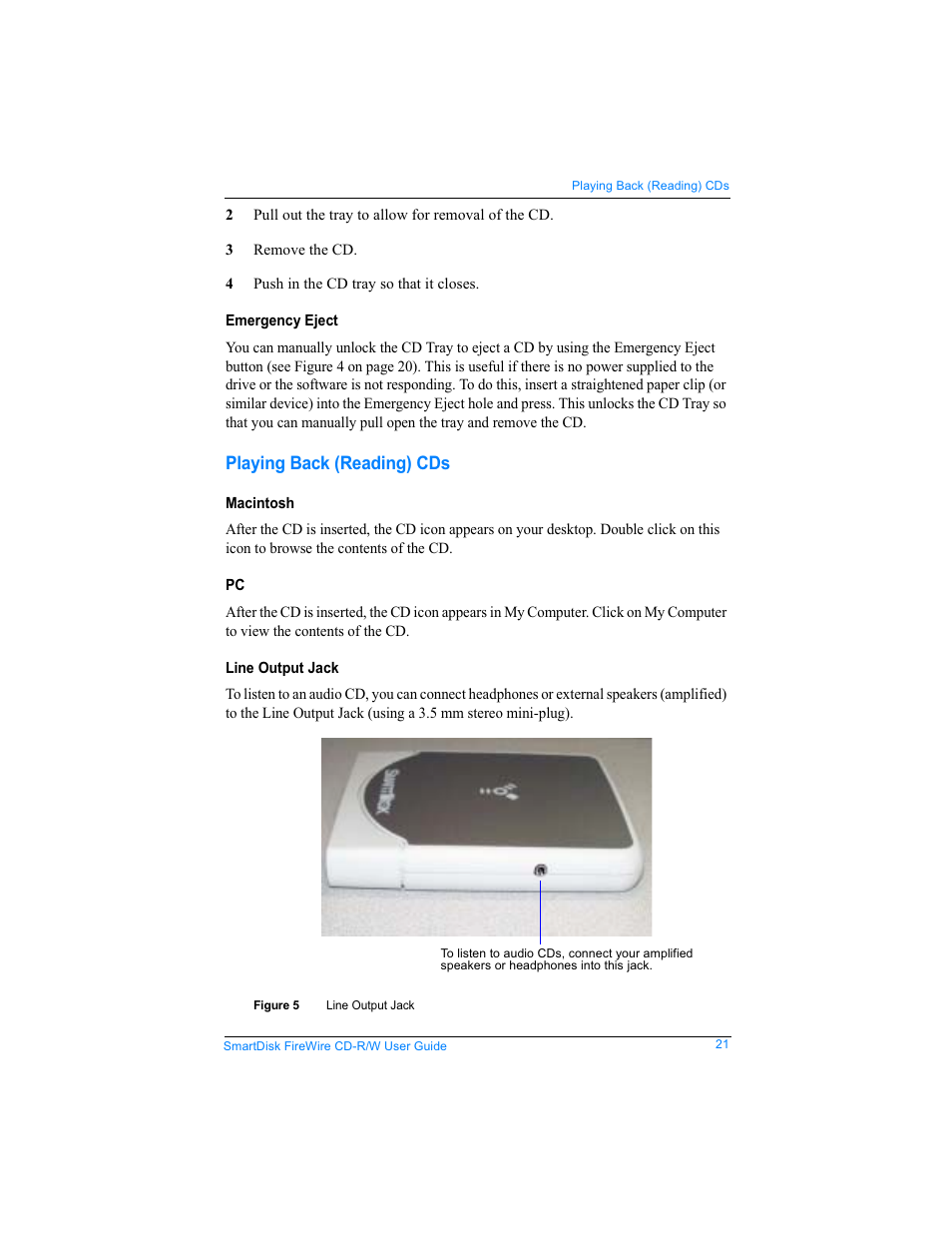 Playing back (reading) cds | SmartDisk Firewire CD-R/W User Manual | Page 21 / 29