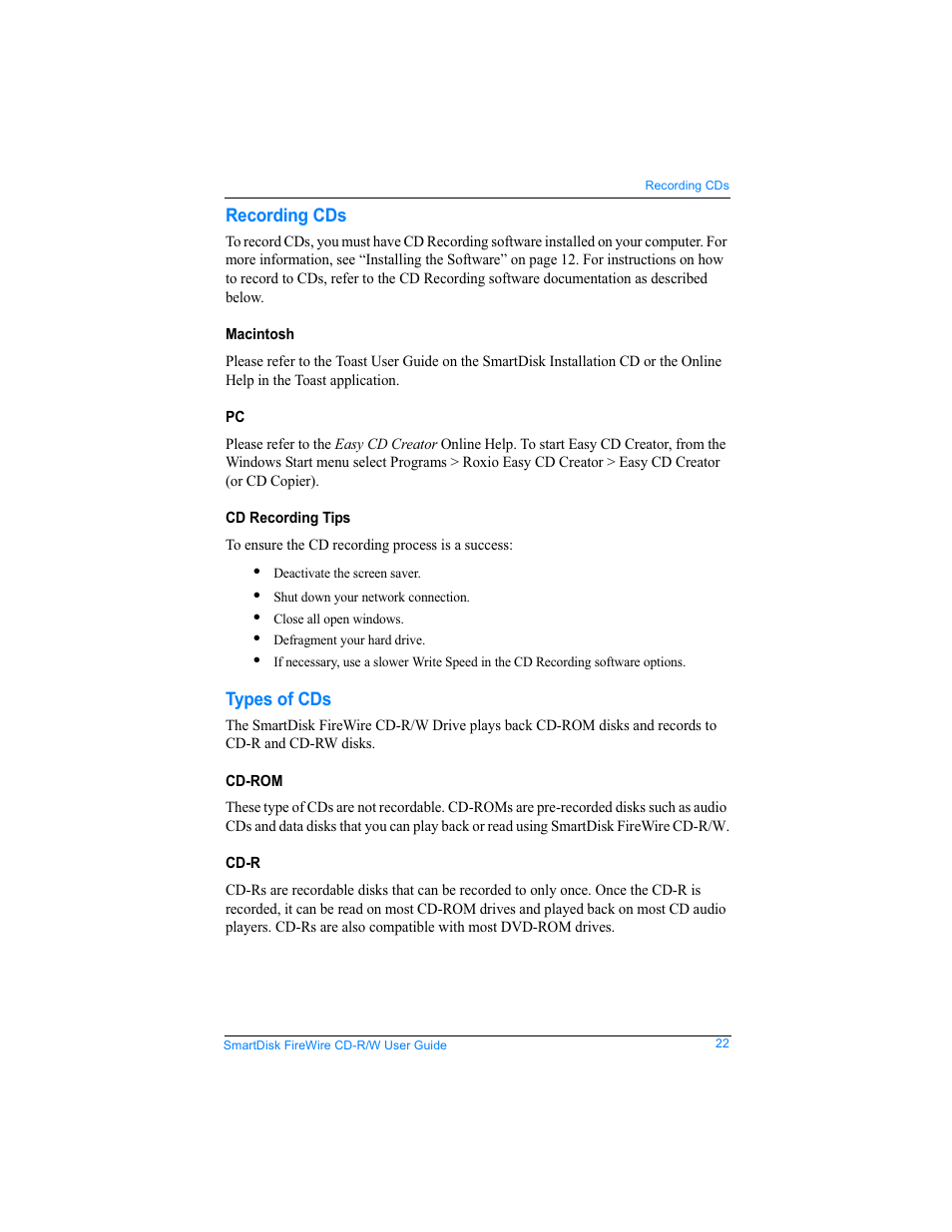 SmartDisk Firewire CD-R/W User Manual | Page 22 / 29
