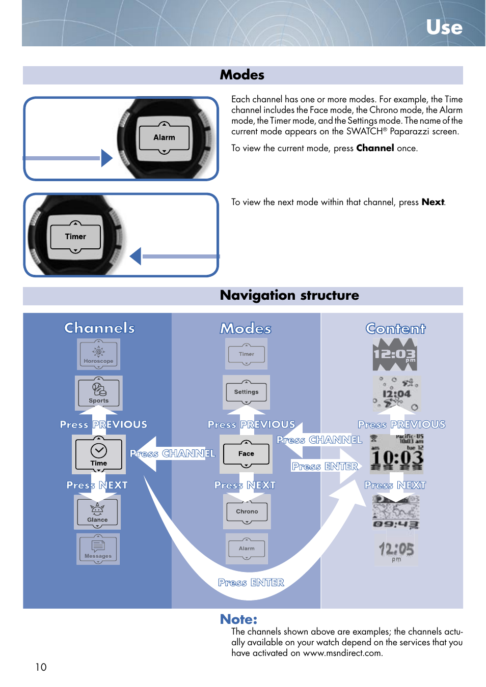 Modes | Swatch Paparazzi NONE User Manual | Page 10 / 27