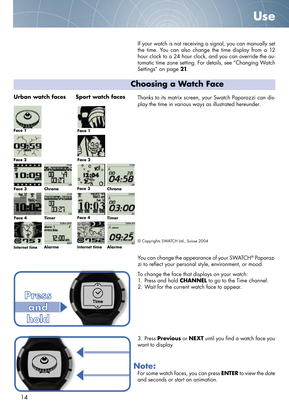 Choosing a watch face | Swatch Paparazzi NONE User Manual | Page 14 / 27